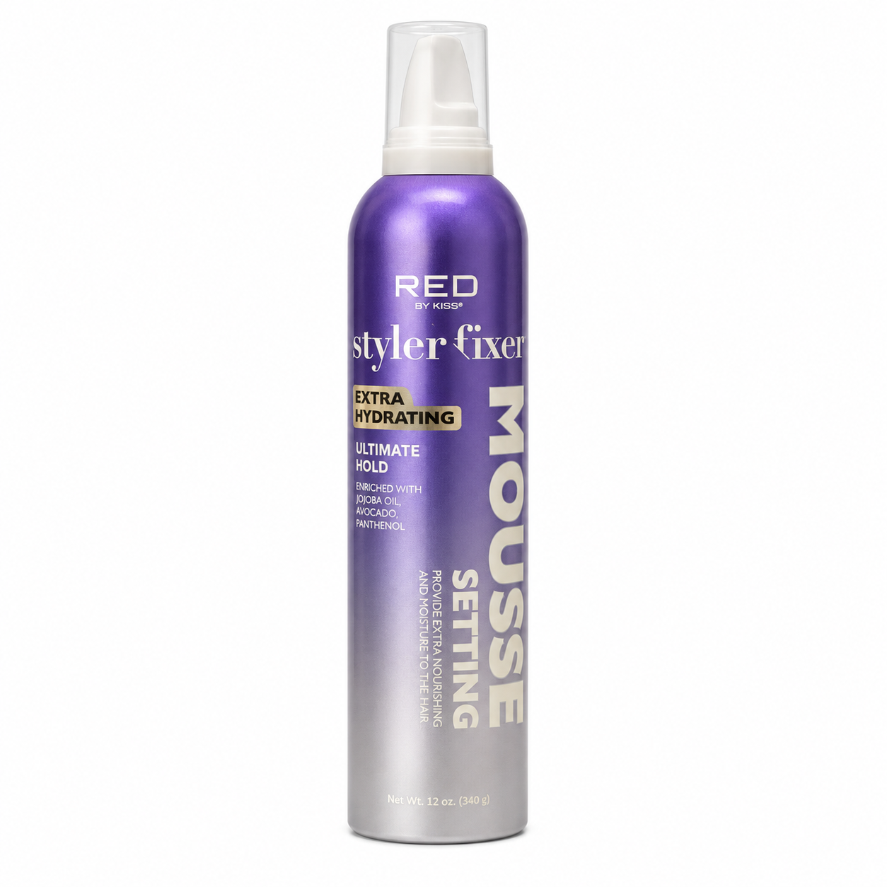 Red by Kiss Styler Fixer Extra Hydrating Mousse product image for hair styling and grooming service.