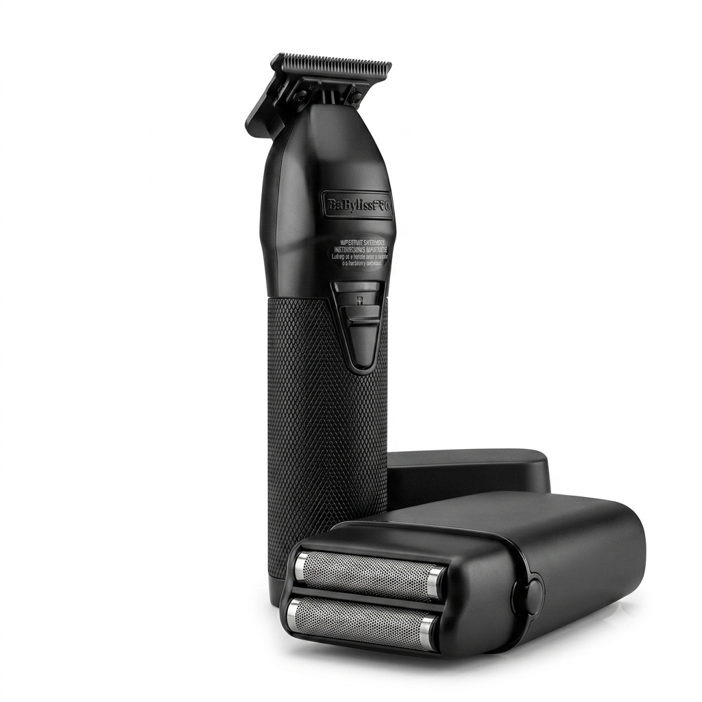 BaBylissPRO LimitedFX Matte Black Trimmer and Double-Foil Shaver product image for professional barber tools.