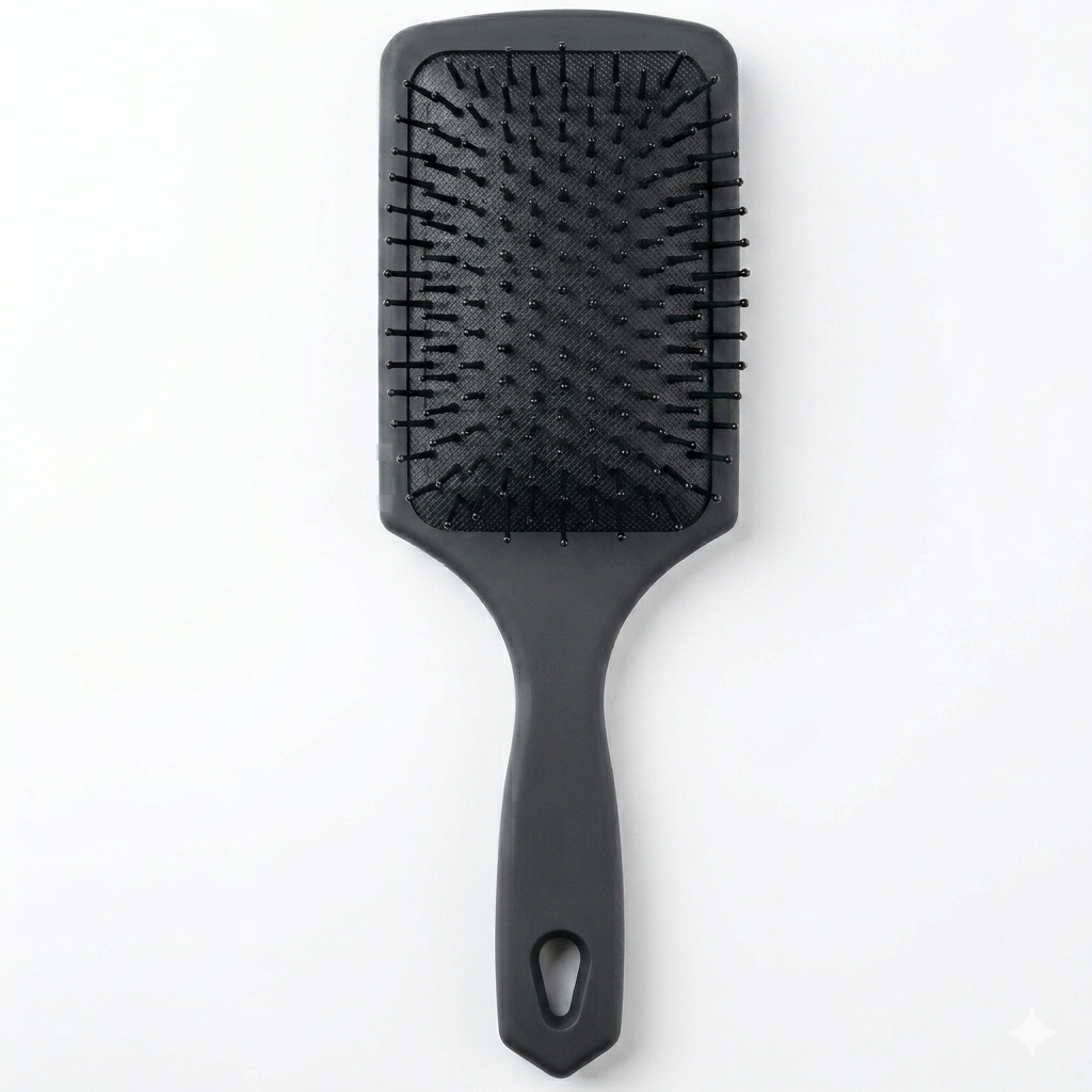 Professional black paddle brush product image for barber and salon styling.