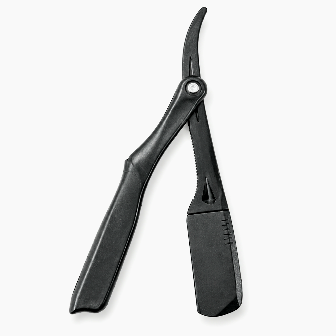 Razor holder for shaving product image for barber grooming and shave service.