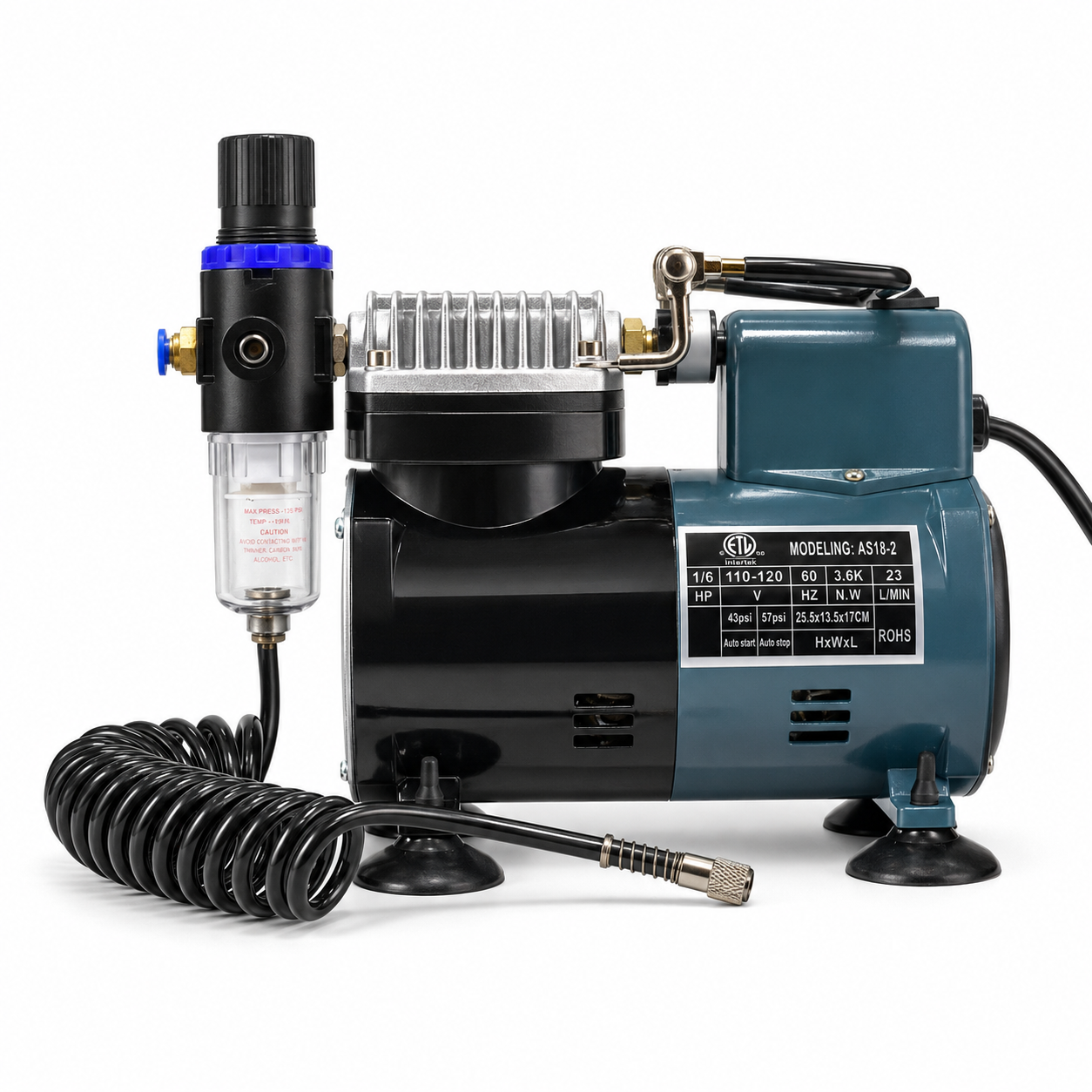 Airbrush Compressor 1/5 HP 125W product image for barber enhancement and grooming work.