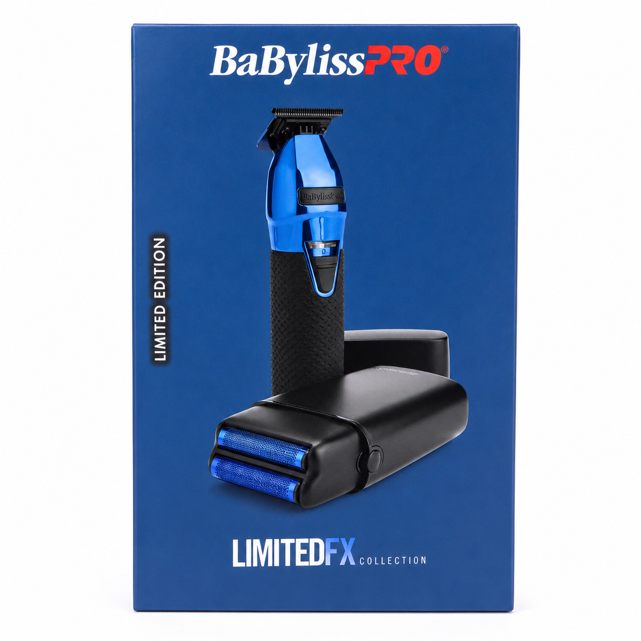 BaBylissPRO LimitedFX Black and Blue Trimmer and Double-Foil Shaver Prepack product image for professional barber tools.