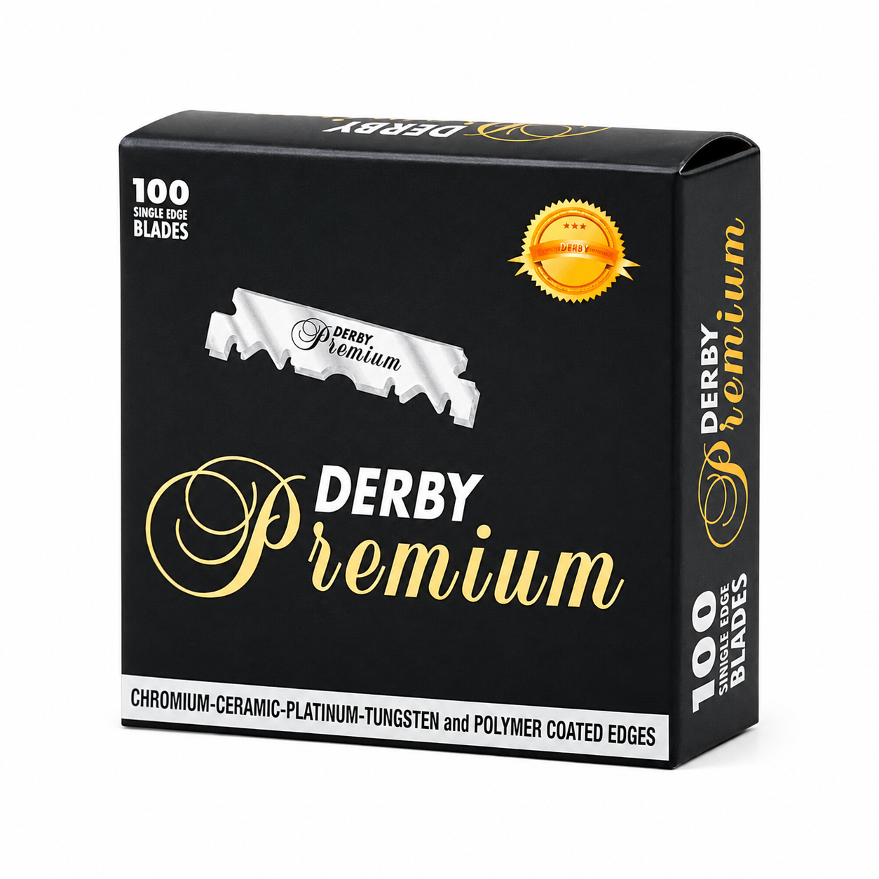 Derby Premium Single Edge Blades 100 Pack product image for shaving and barber razor service.