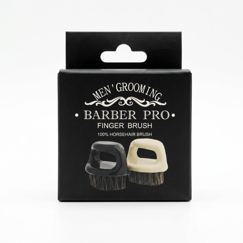 Men's grooming finger brush product image for beard, hair and scalp grooming.