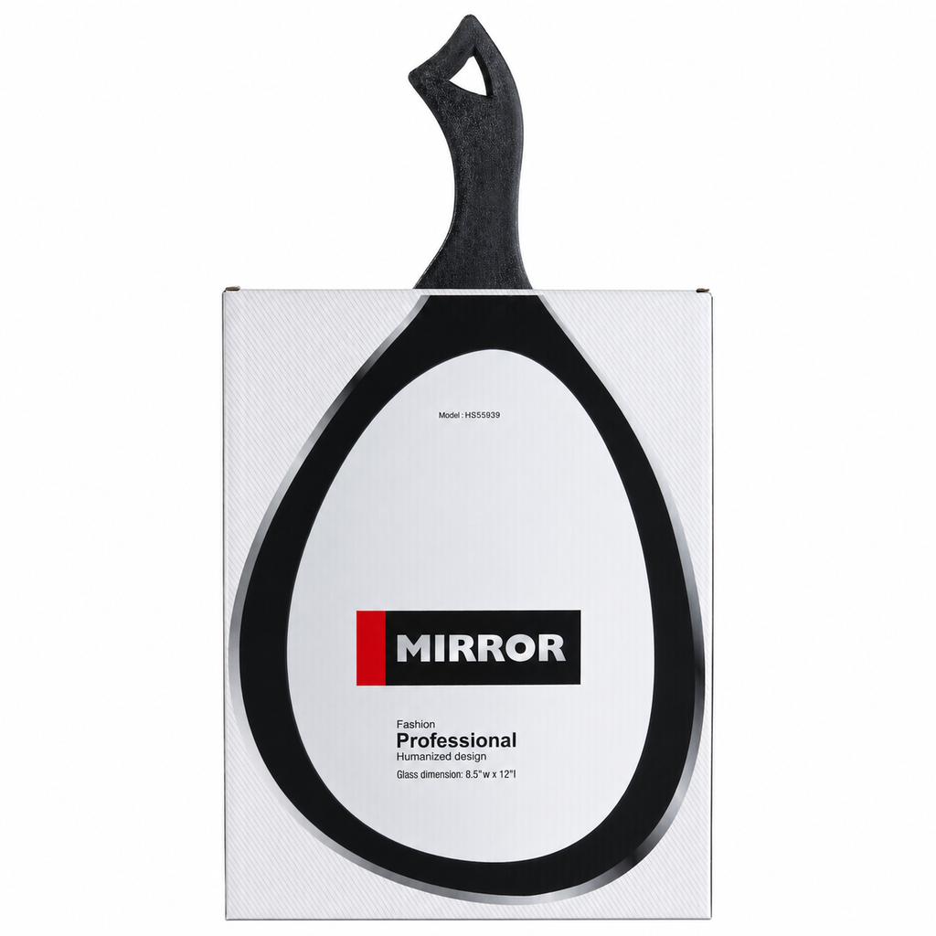 Professional teardrop barber mirror product image for barbershop station use.