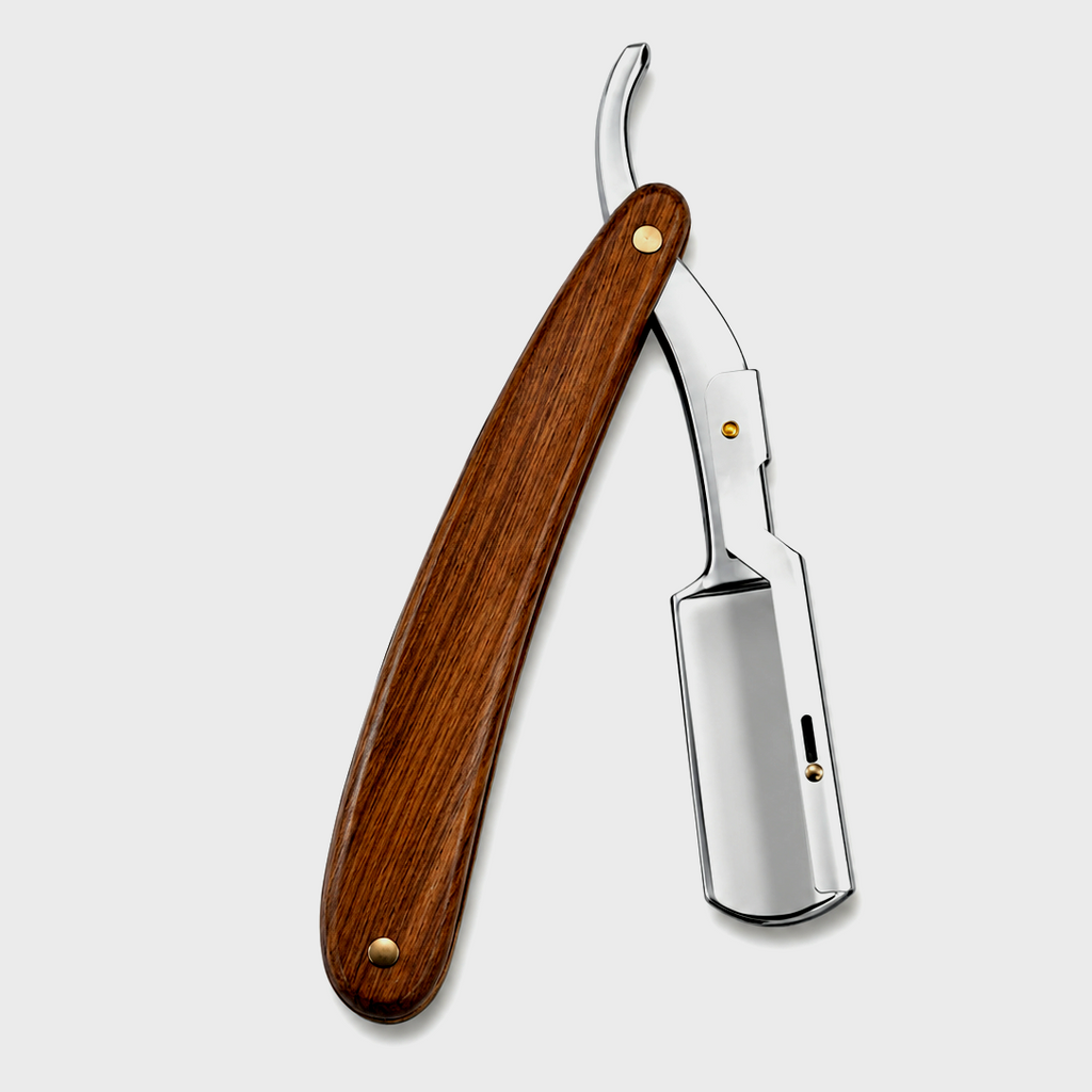 Razor holder for shaving product image for barber grooming and shave service.