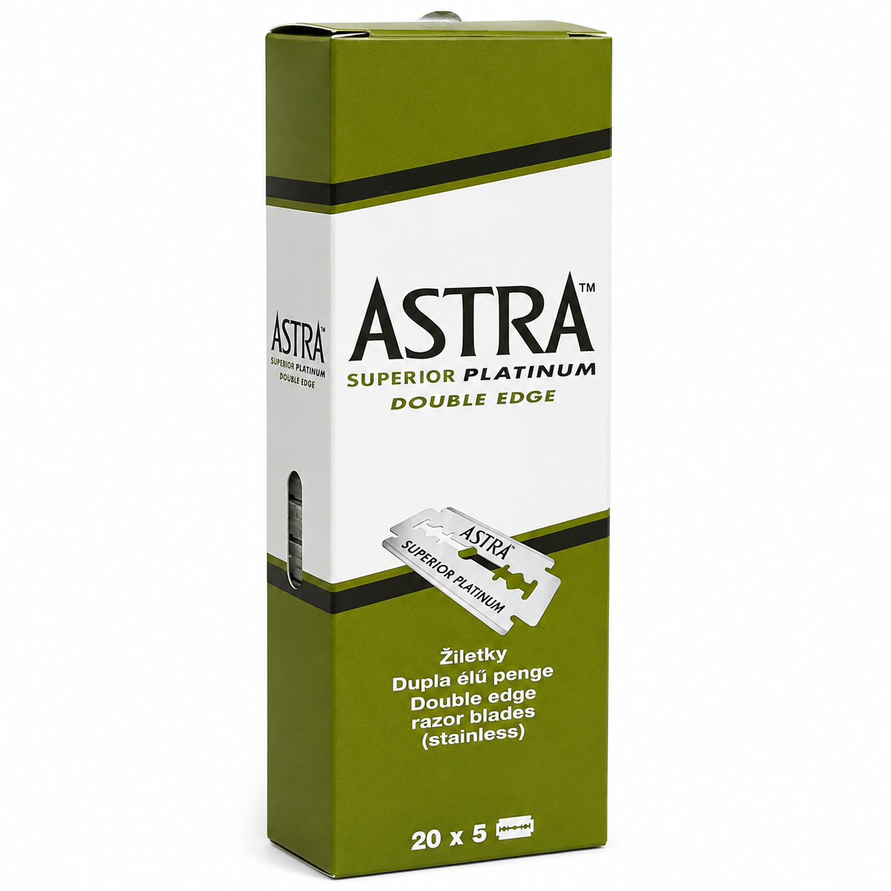 Astra Superior Premium Platinum Double Edge Razor Blades 100 pack product image for shaving.
