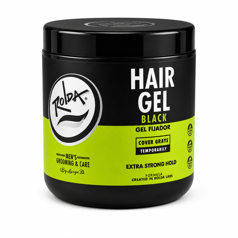 Rolda Black Hair Styling Gel product image for barber styling and grooming service.