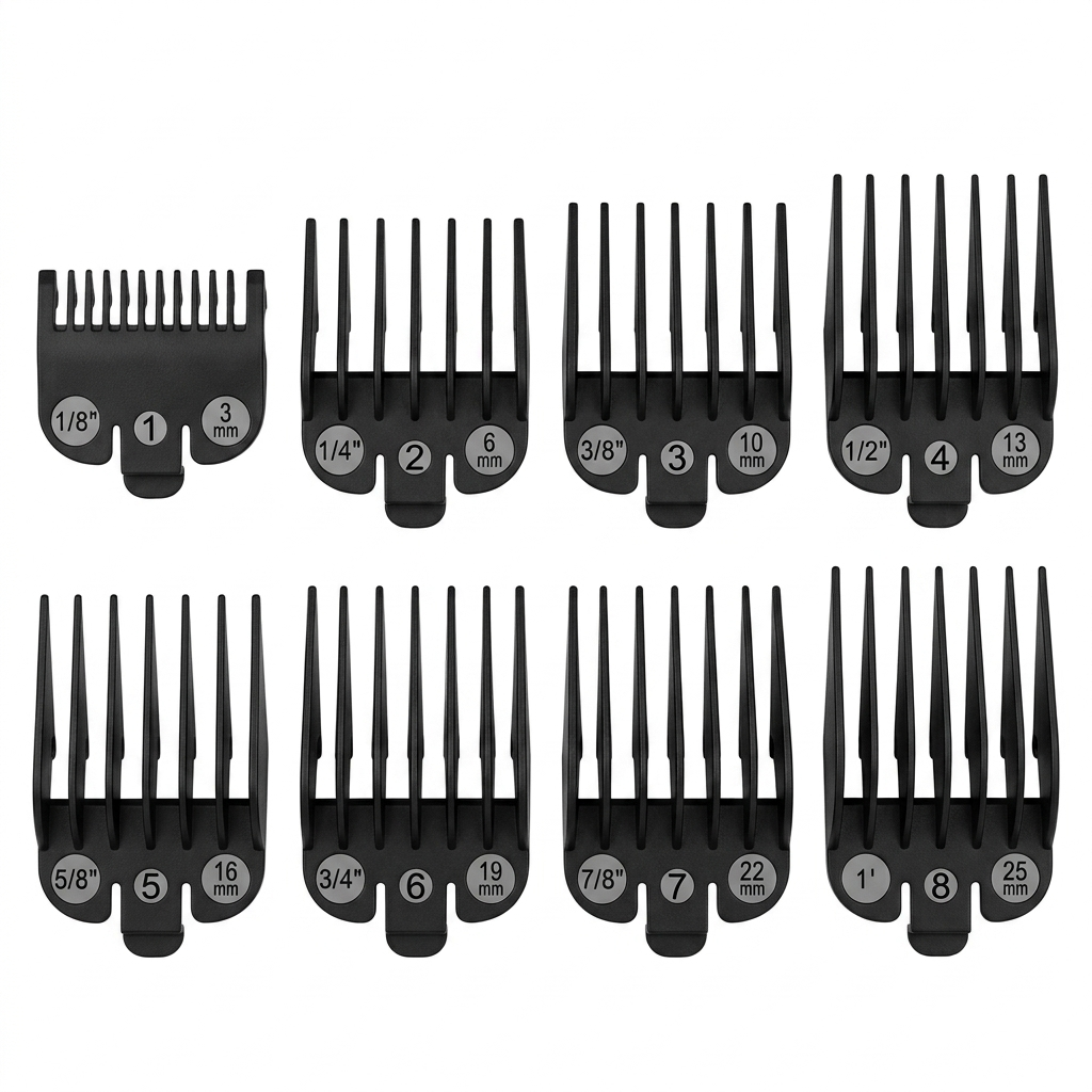 Assorted clipper guards product image for barber cutting and fading work.