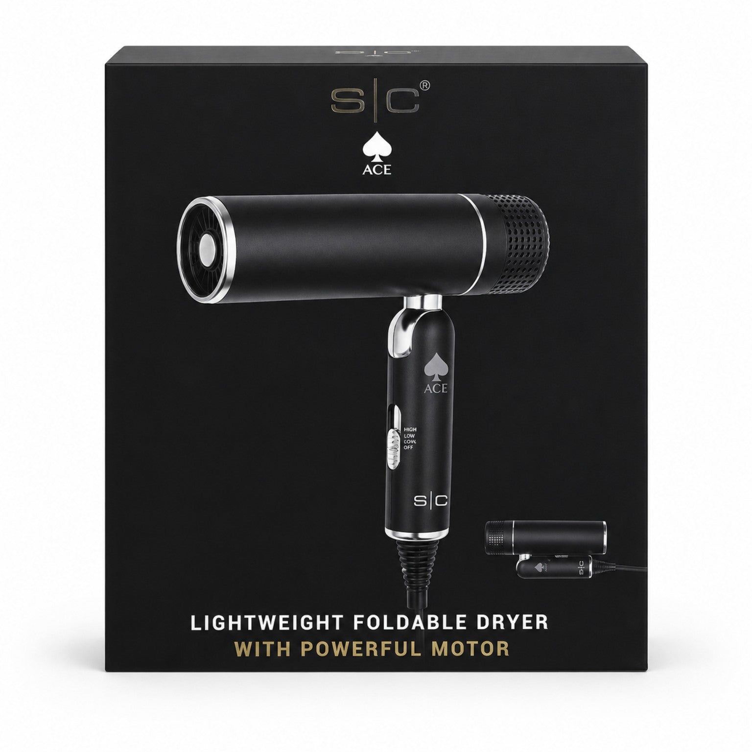 StyleCraft Ace Foldable Lightweight Hair Dryer retail box packaging