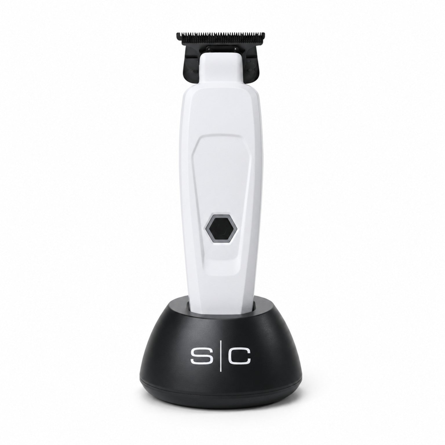 StyleCraft Saber Professional Hair Trimmer in White with charging stand