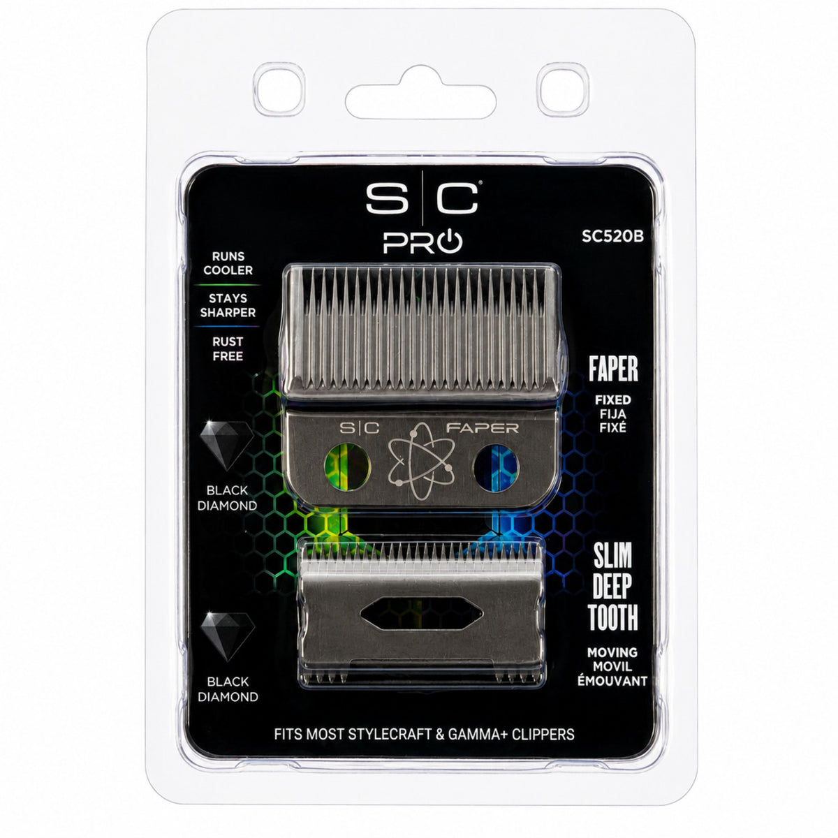 StyleCraft SC520B Black DLC Faper clipper blade with Slim Deep Tooth cutter retail package
