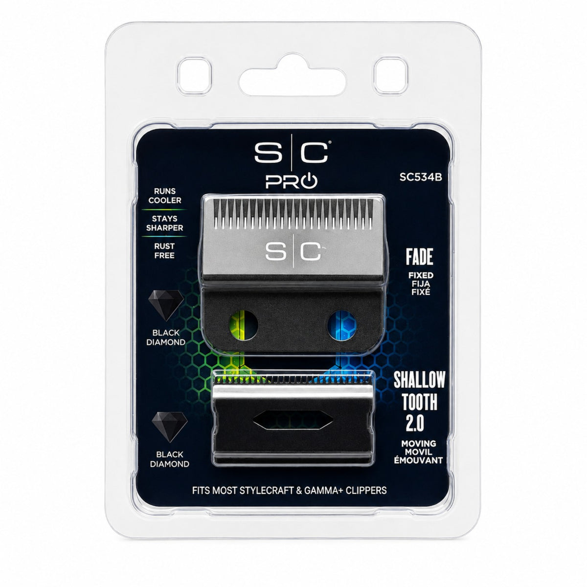 StyleCraft SC534B Black DLC Fade clipper blade with Shallow Tooth 2.0 cutter retail package