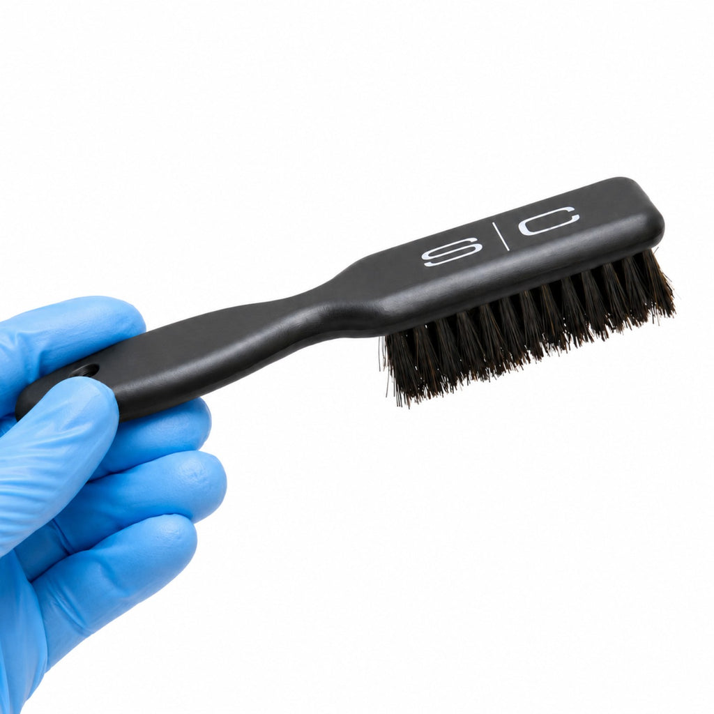 StyleCraft SCBFB professional barber fade and cleaning brush with black wood handle and natural bristles