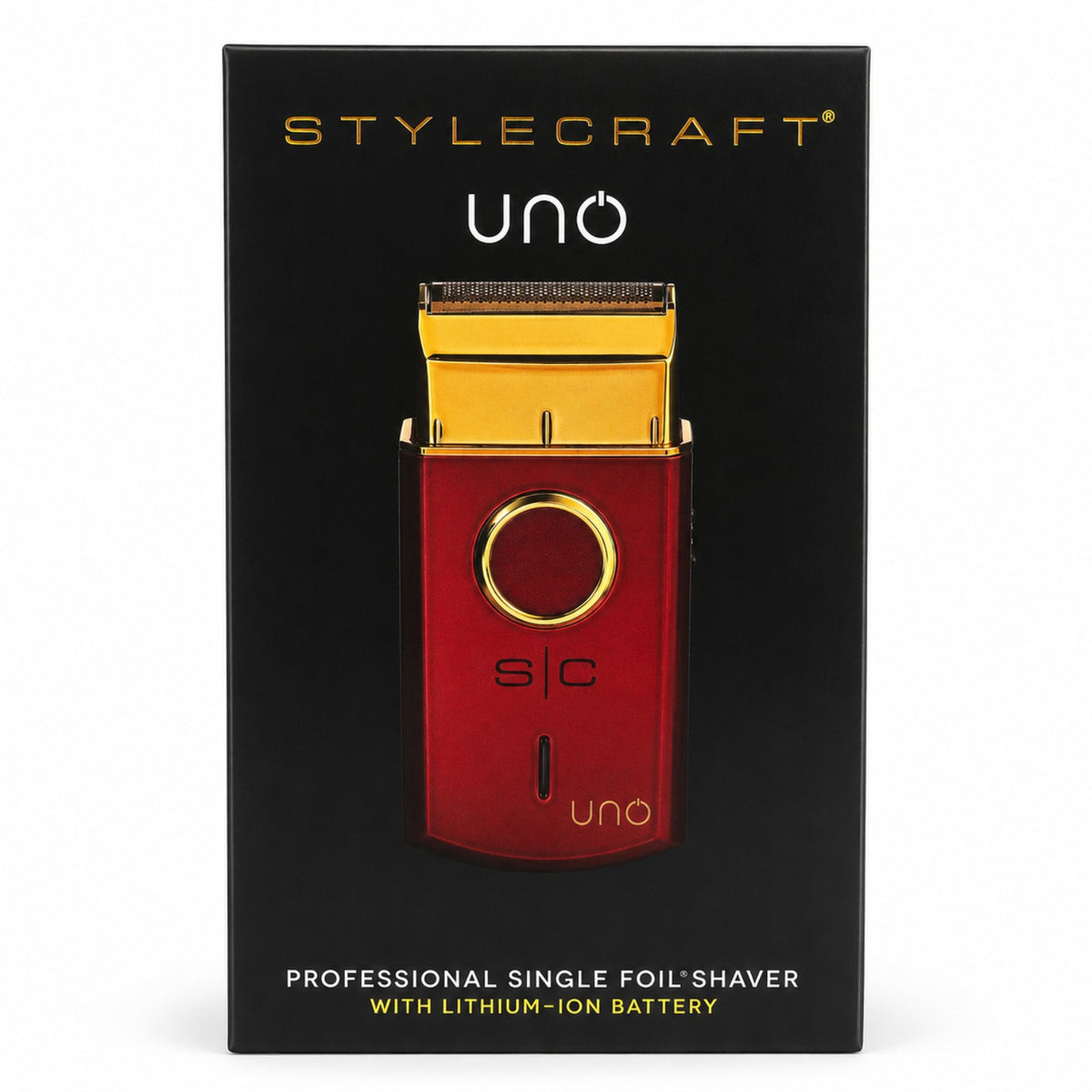 StyleCraft Uno Professional Single Foil Shaver in red with gold titanium foil retail box