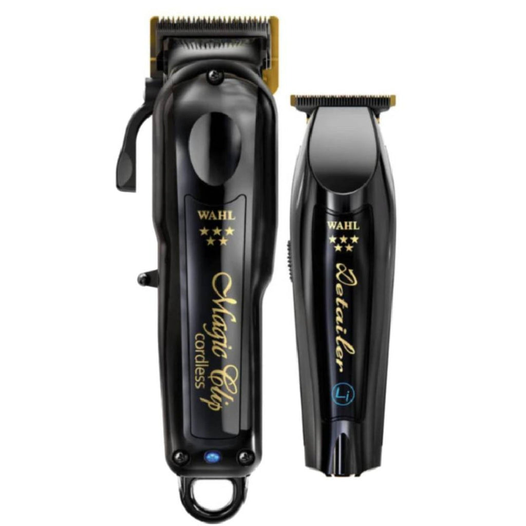 Black Wahl 5 Star Cordless Magic Clip clipper and Cordless Detailer Li trimmer