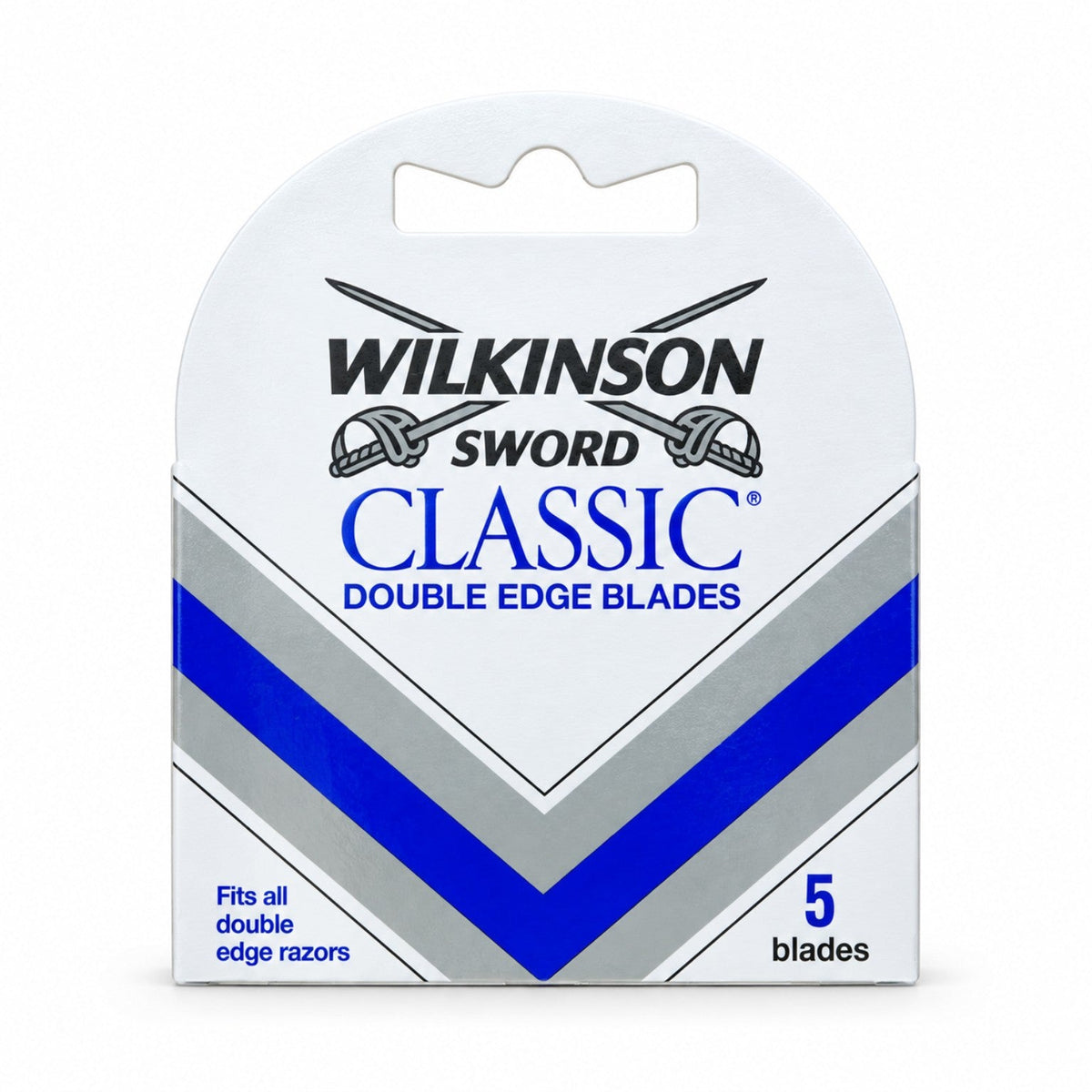 Wilkinson Sword Classic double edge razor blades - white, silver and blue 5-blade pack, front packaging